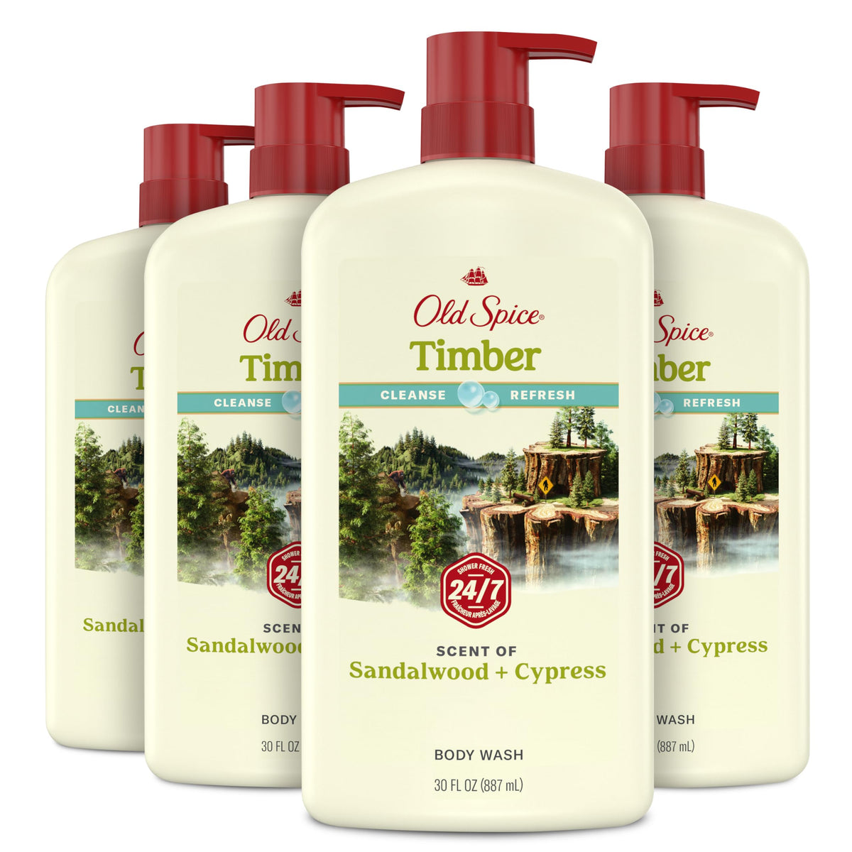 Old Spice Timber with Sandalwood bottle for daily freshness.
