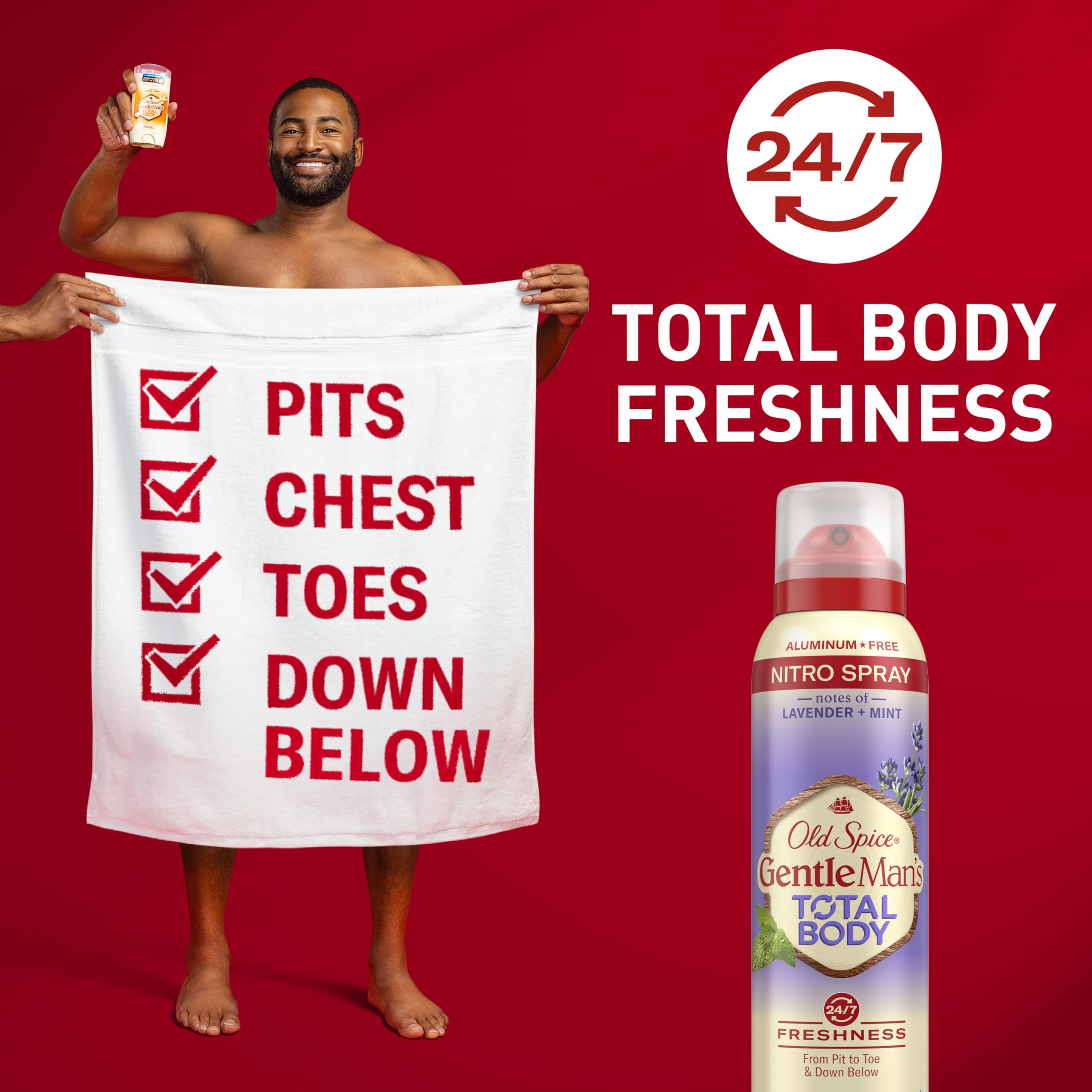 Old Spice Total Body Deodorant bottle back highlights ingredients and dermatologist-tested safety