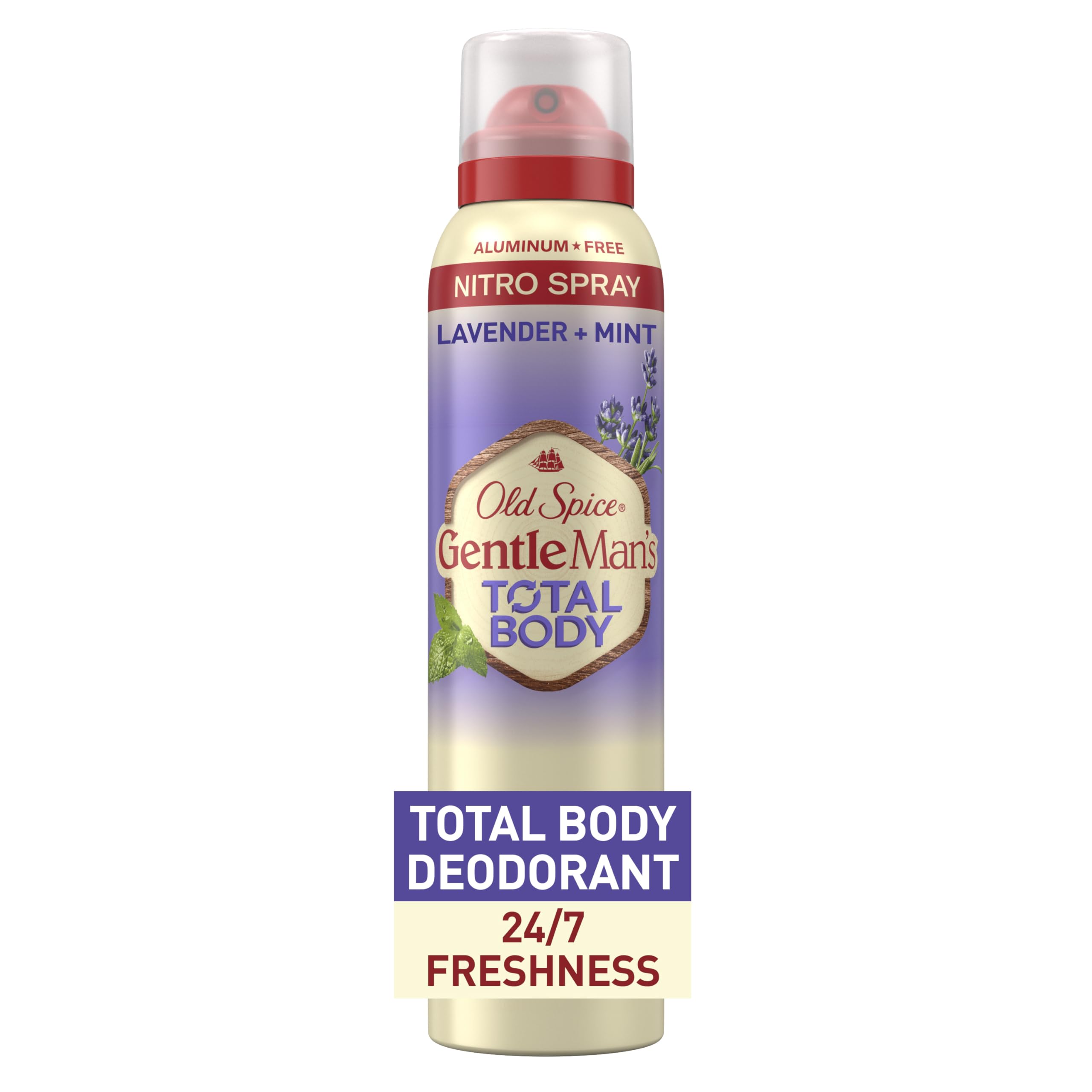 Old Spice Total Body Deodorant bottle front shows aluminum-free formula for all-over freshness