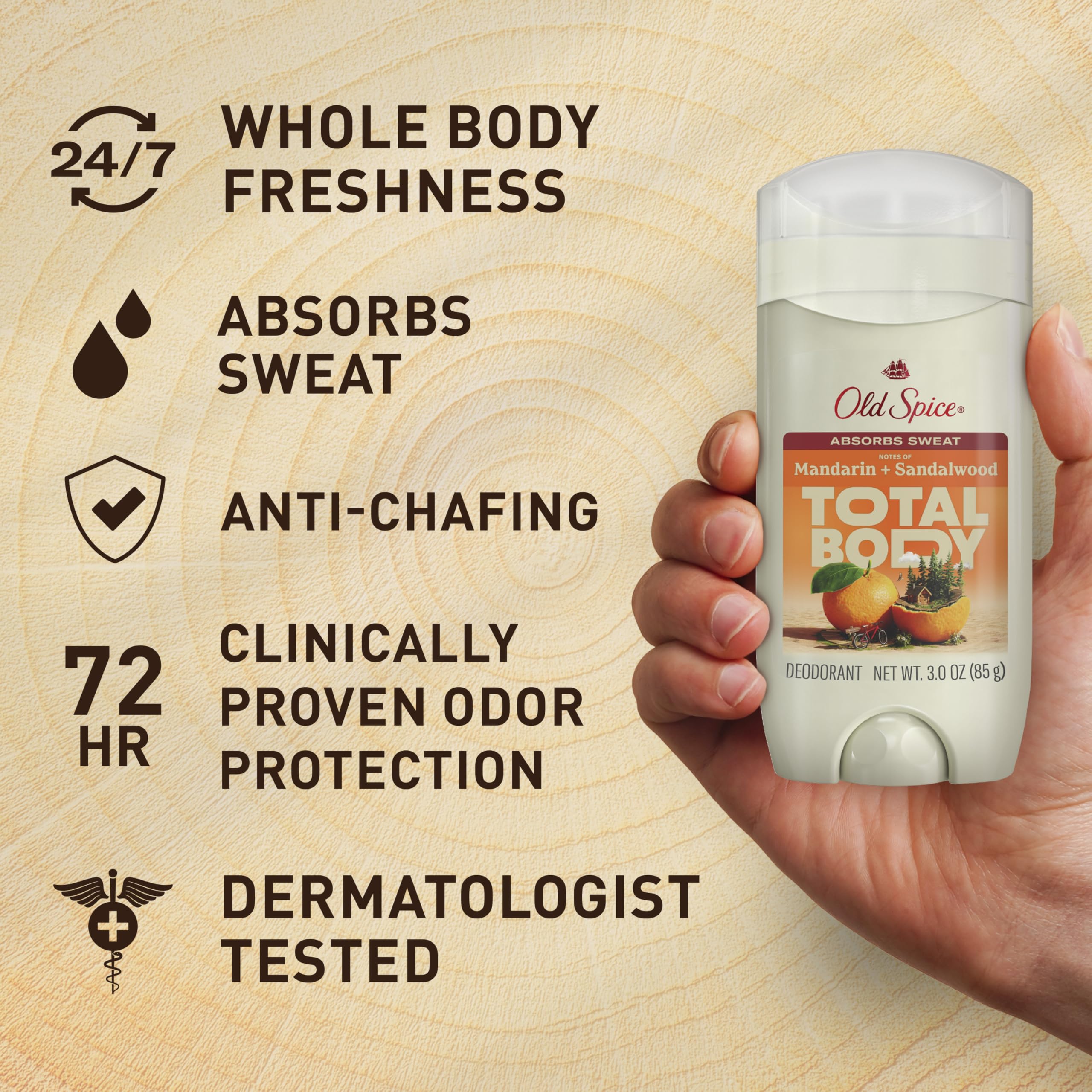 Old Spice Whole Body Deodorant Stick bar-closeup shows smooth application