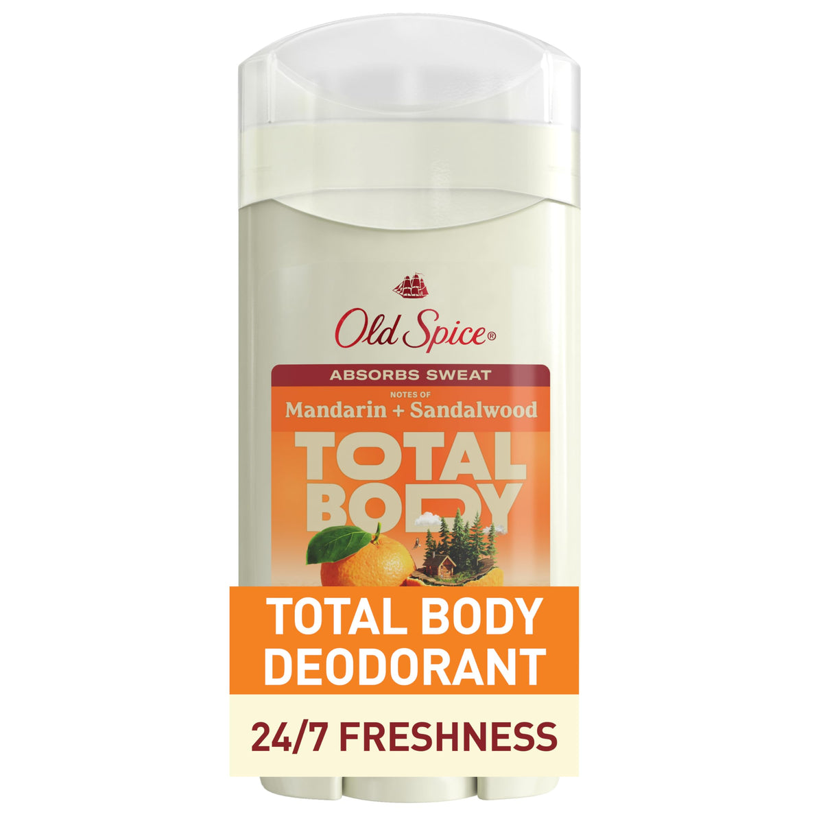 Old Spice Whole Body Deodorant Stick mandarin-sandalwood cap promotes all-over freshness