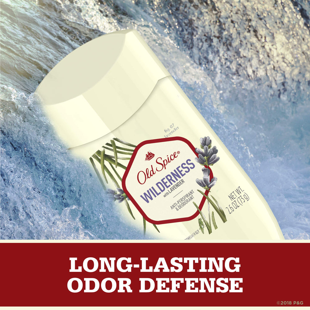 Old Spice Wilderness Lavender dry feel on skin supports all-day wear.