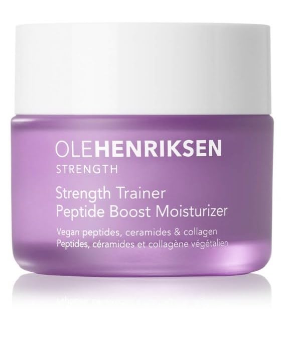 Ole Henriksen Strength Trainer peptide-boost jar closeup showing peptide-rich formula for firmer-looking skin.