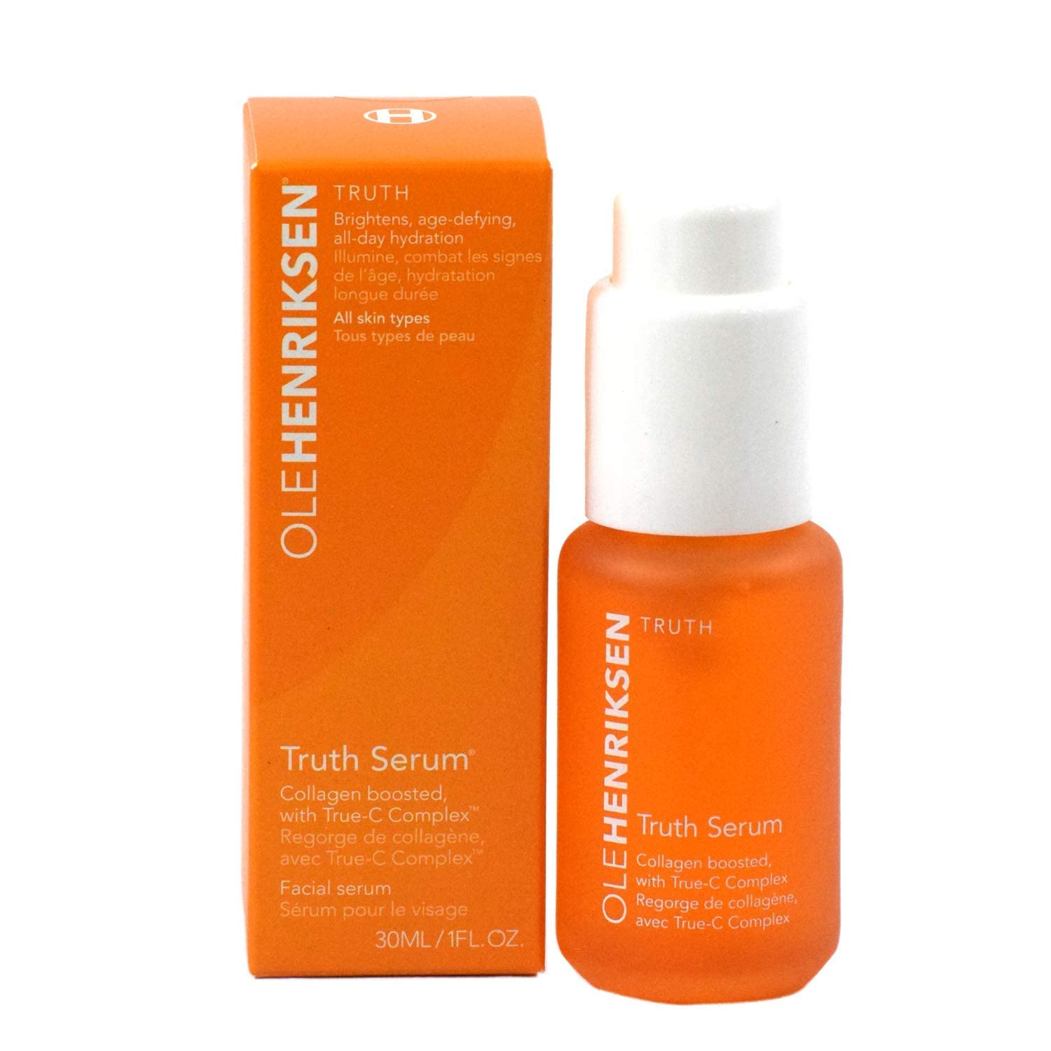 Ole Henriksen Truth Serum packaging with 1-ounce bottle for daily use.