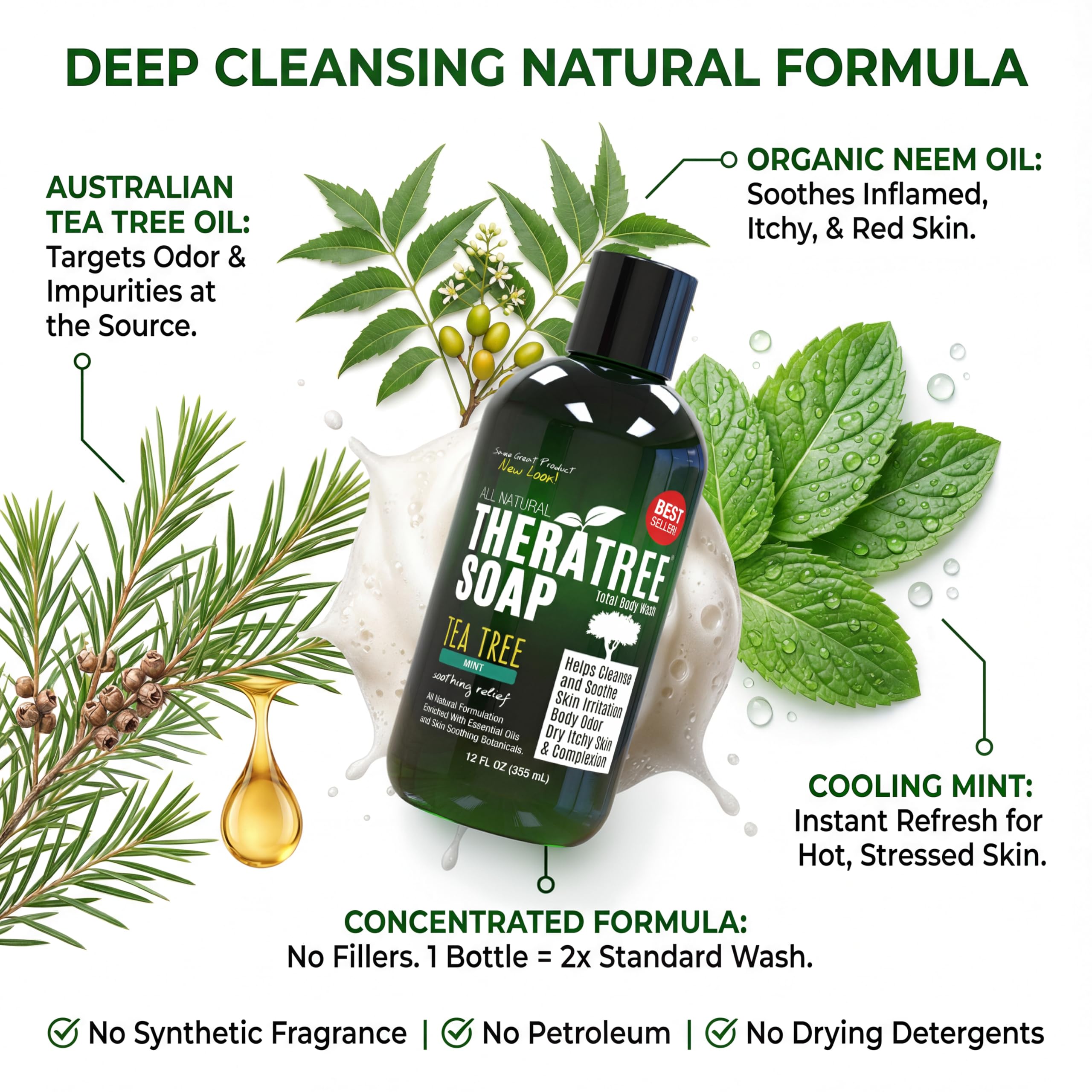Oleavine TheraTree soap lather delivers a rich cleanse for pores.