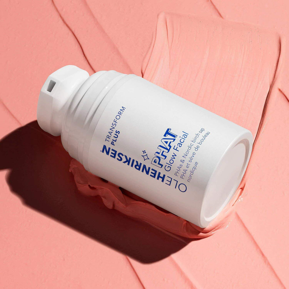 Ole Henriksen PHAT Glow Facial Mask being applied to reveal a soft pink glow