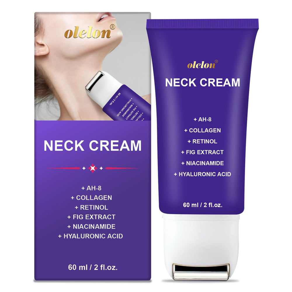 OLELON neck firming cream with roller targets the jawline for a lifted look.