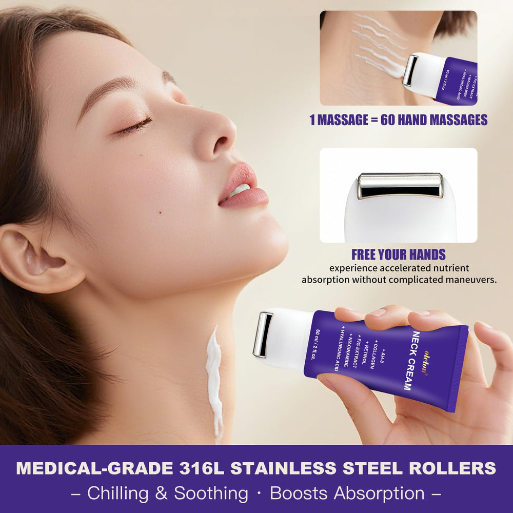 OLELON neck wrinkles closeup demonstrates smoothing and tightening potential.