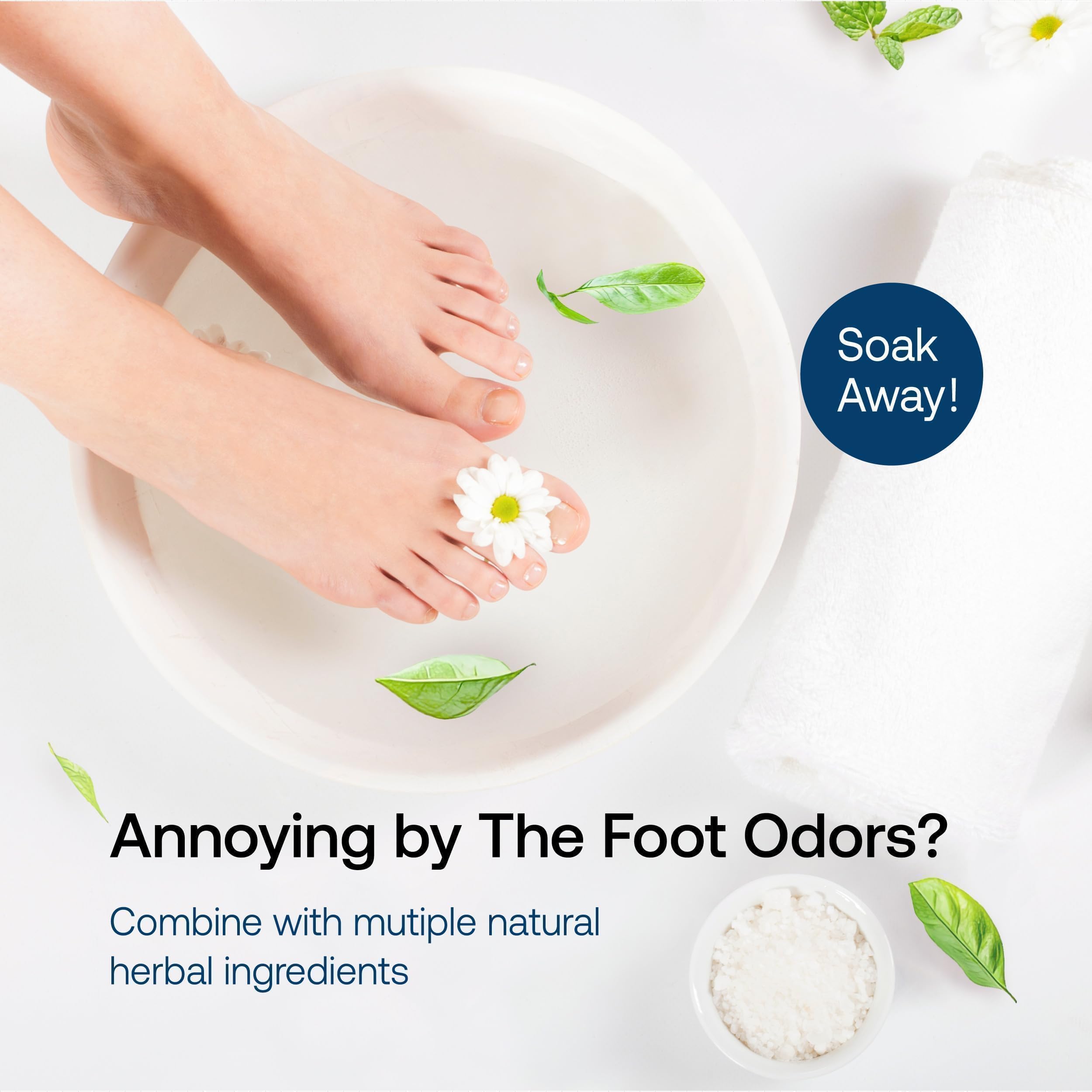 Olenphogy foot soak in tub delivering calming aroma and foot comfort after a long day.