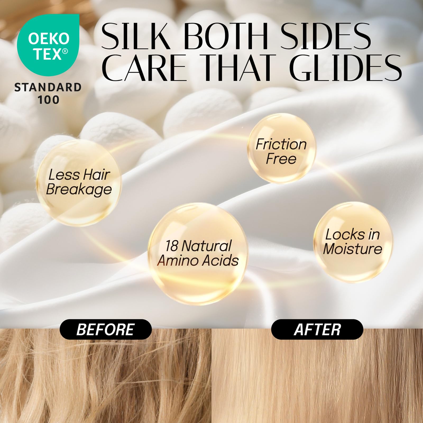 OLESILK mulberry silk close-up highlights 22 momme luxury for smooth hair.
