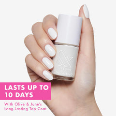 Wide fan brush from Olive & June enables precise, streak-free application