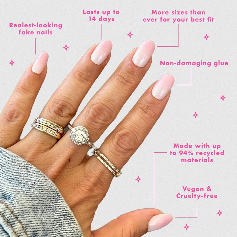 Olive & June press-on nails offer up to 14 days of wear with non-toxic glue.