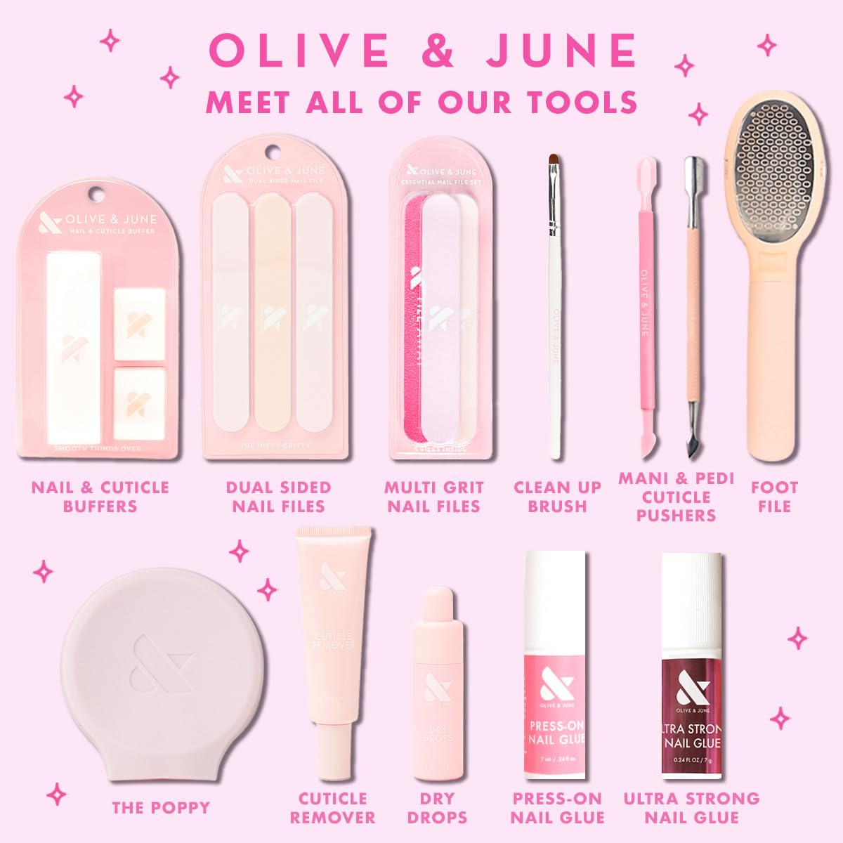 Olive & June glue drying in thirty seconds for quick wear.