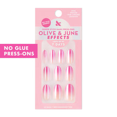 Close-up of Olive & June Super Stick Mani pink chrome gradient nails showing real look.