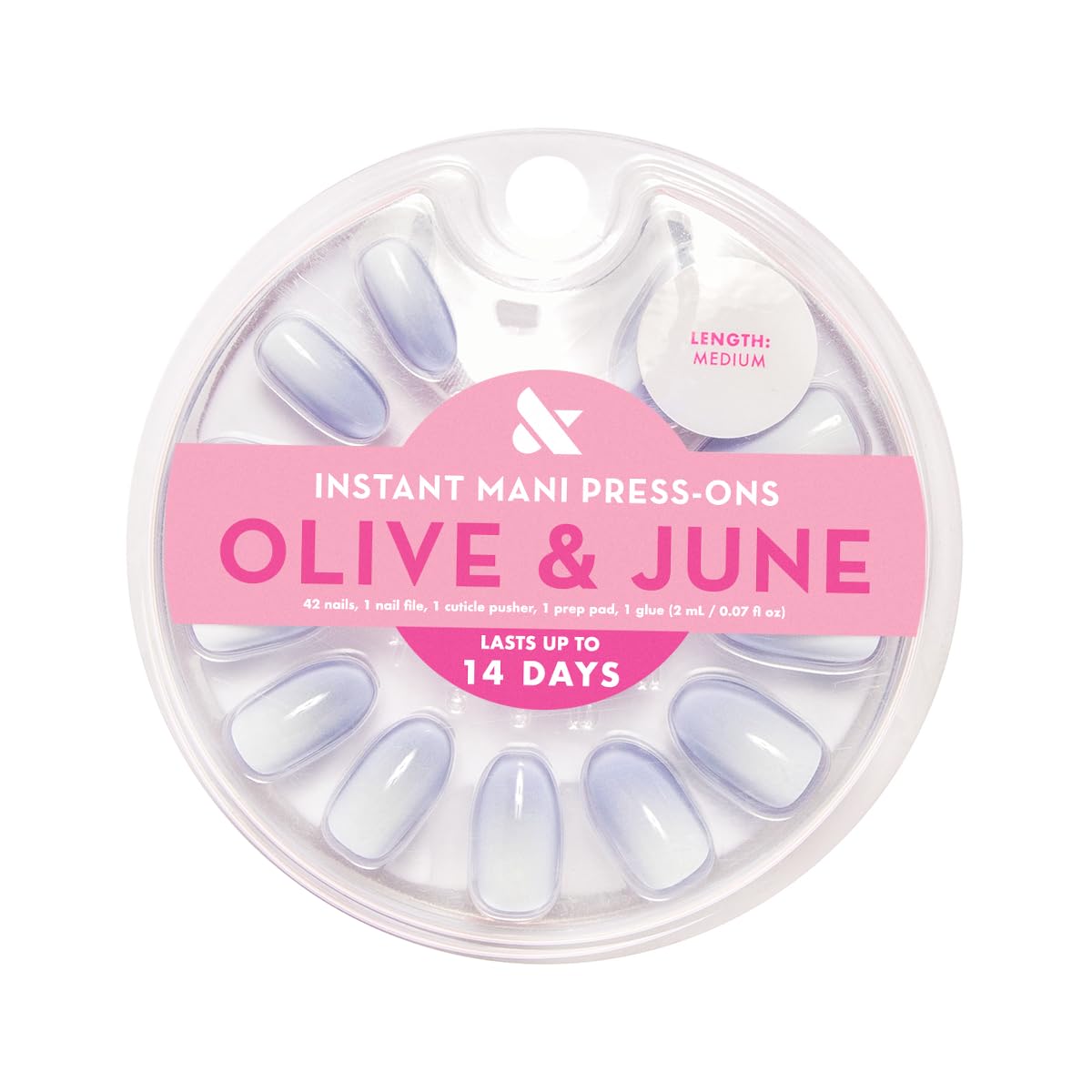 Olive & June Instant Mani kit contents include nails and glue for easy home manicure