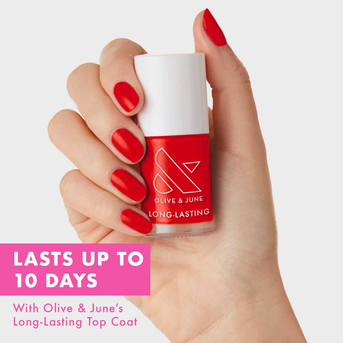 Olive & June brush stroke evenly distributes polish for smooth, streak-free coverage.