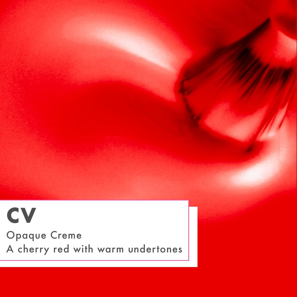 Olive & June cherry-red polish on nails with 2-3 coats delivers vibrant, high-gloss color.