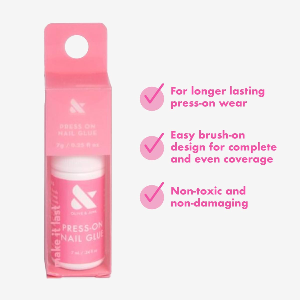 Olive & June press-on nails application showing even, salon-quality placement.