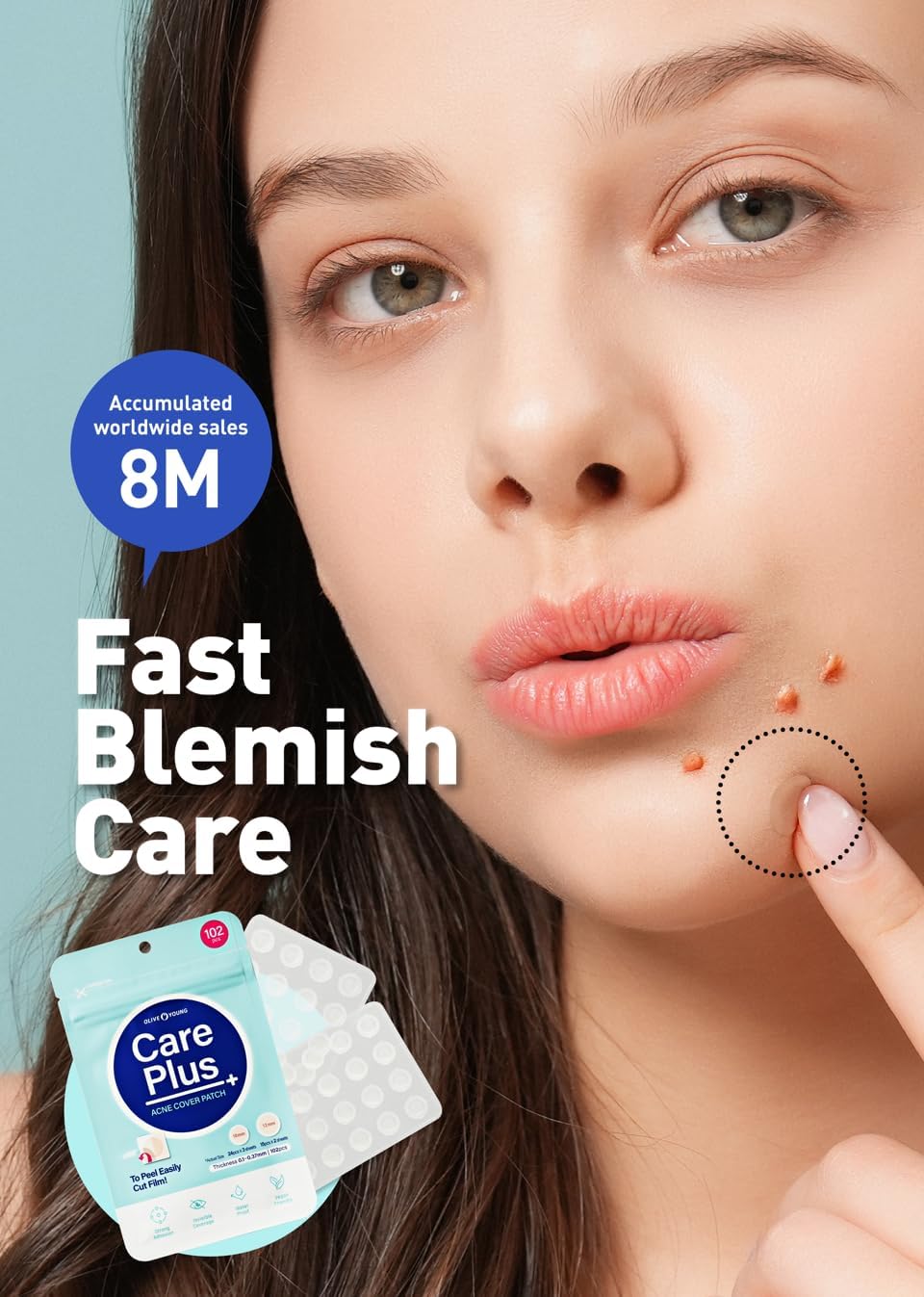 OLIVE YOUNG Care Plus Spot Patch 102-count box ensures steady supply.