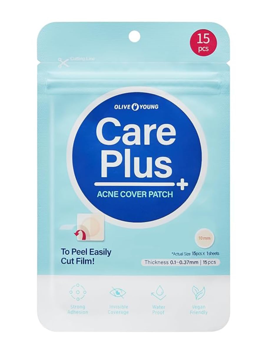 OLIVE YOUNG Care Plus Spot Patch covers zits discreetly while absorbing fluids.