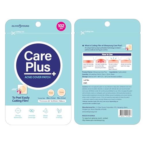 OLIVE YOUNG Care Plus Spot Patch on face covers blemish discreetly.