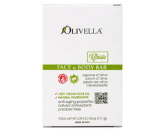 Olivella bar soap with virgin-olive-oil cleanses face and body gently