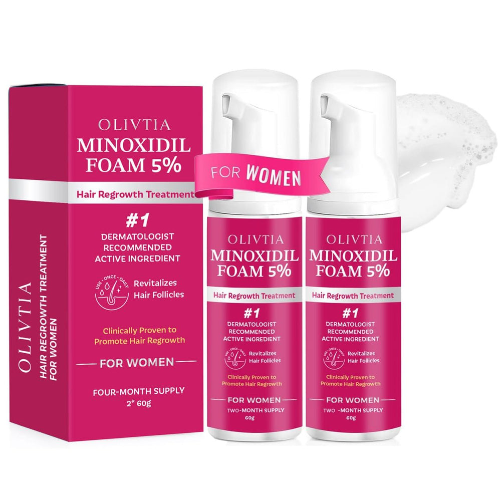 OLIVITA 5% Minoxidil foam bottle for easy daily hair regrowth routine.