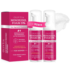 OLIVITA 5% Minoxidil foam bottle for easy daily hair regrowth routine.
