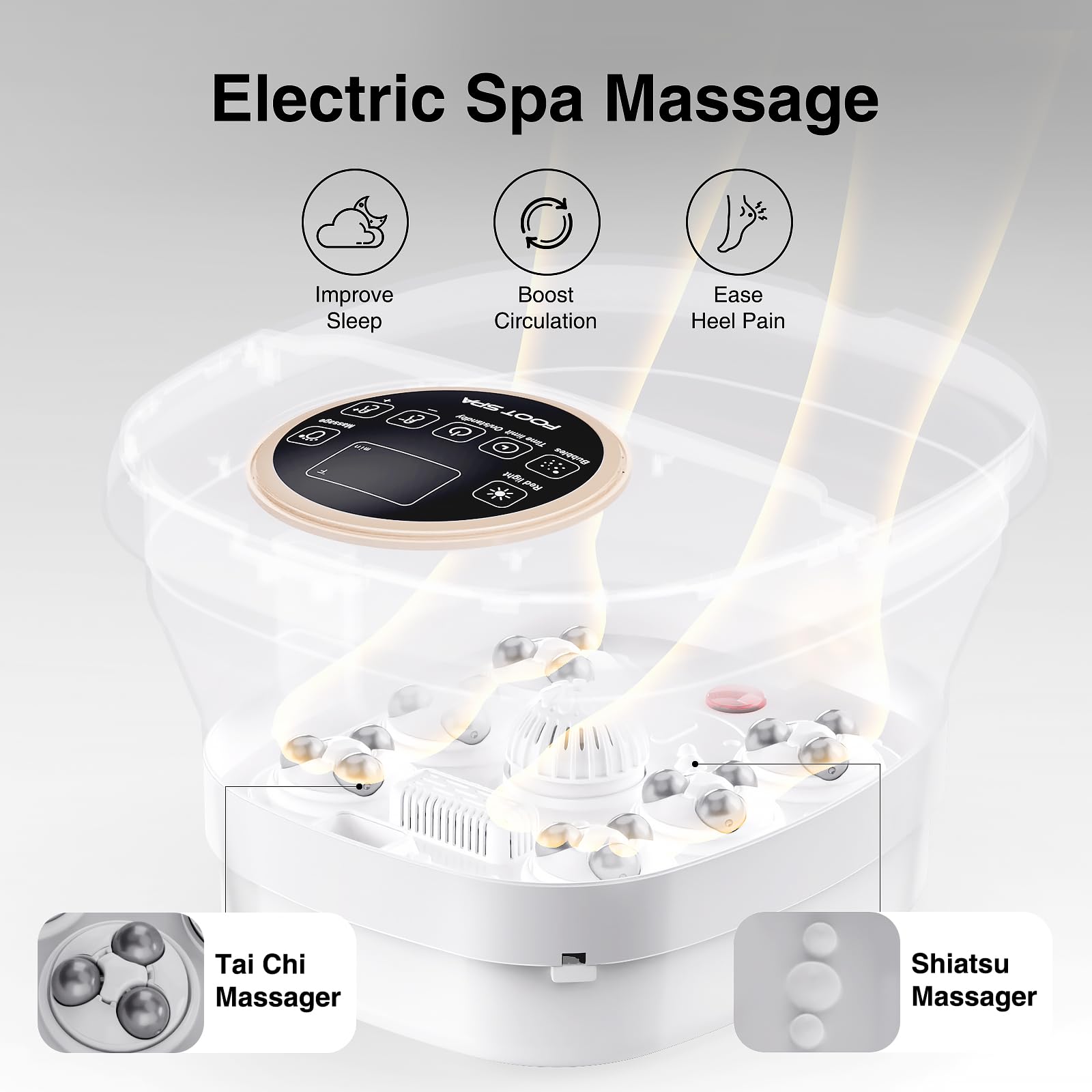 Olixie foot spa showing bubble function for a gentle massage.