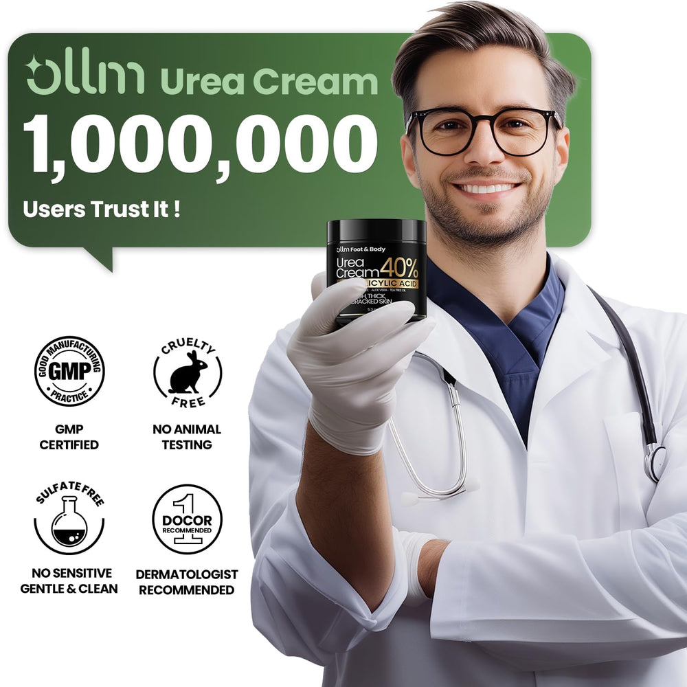 OLL M Urea Cream 40% lightweight formula smooths skin for everyday use.