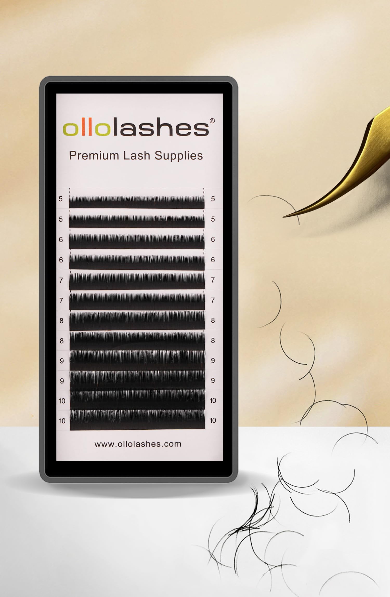 OLLOLASHES bottom lash extensions in B/C/J curl closeup, showcasing durable, natural-looking lift.