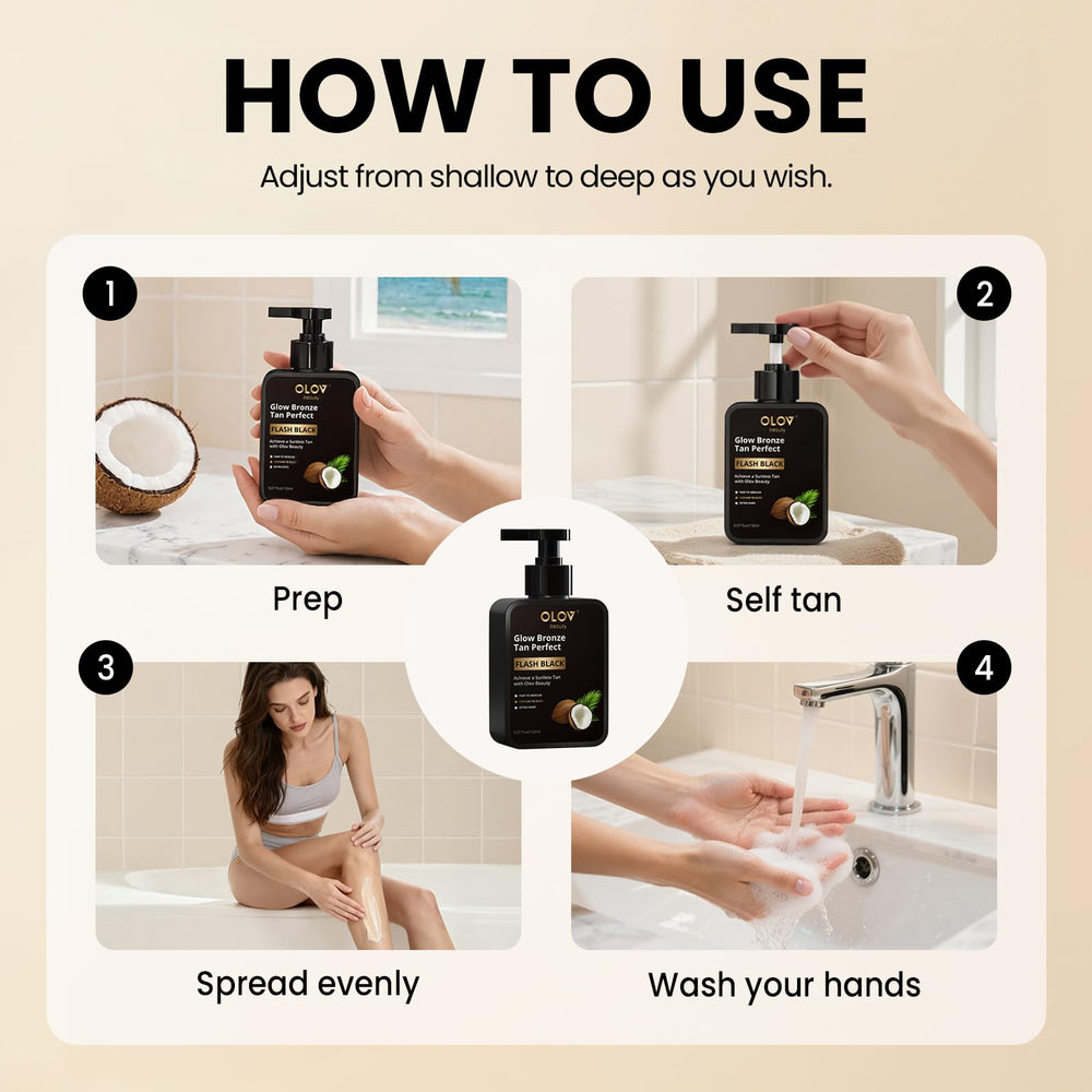 OLOV BEAUTY — exfolier la peau avant l’application pour un bronzage uniforme.