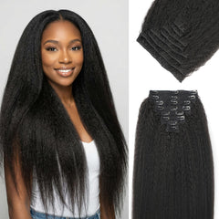 OLQZJZJ kinky straight clip-in 24inch close-up shows natural movement for everyday volume