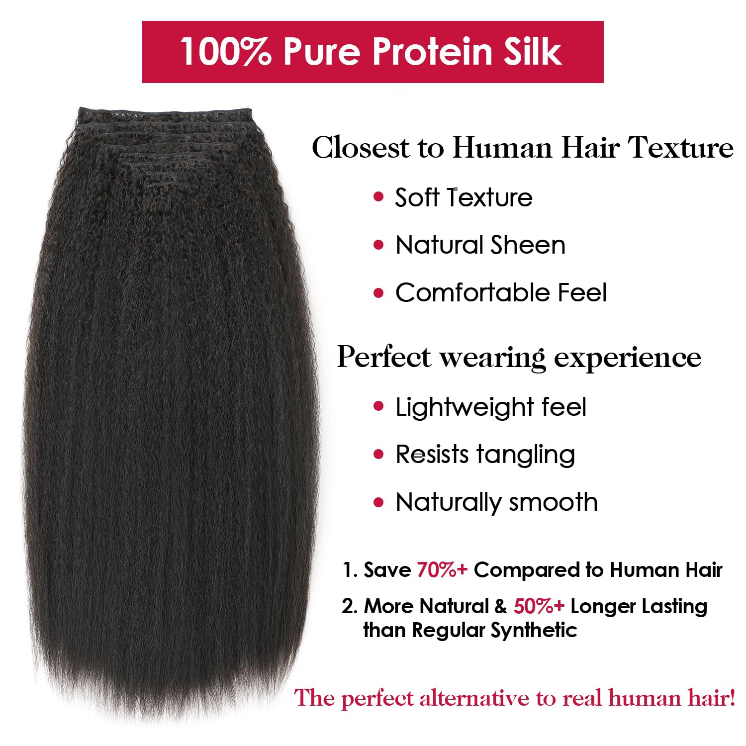 OLQZJZJ kinky straight clip-in 24inch wefts detail for realistic density