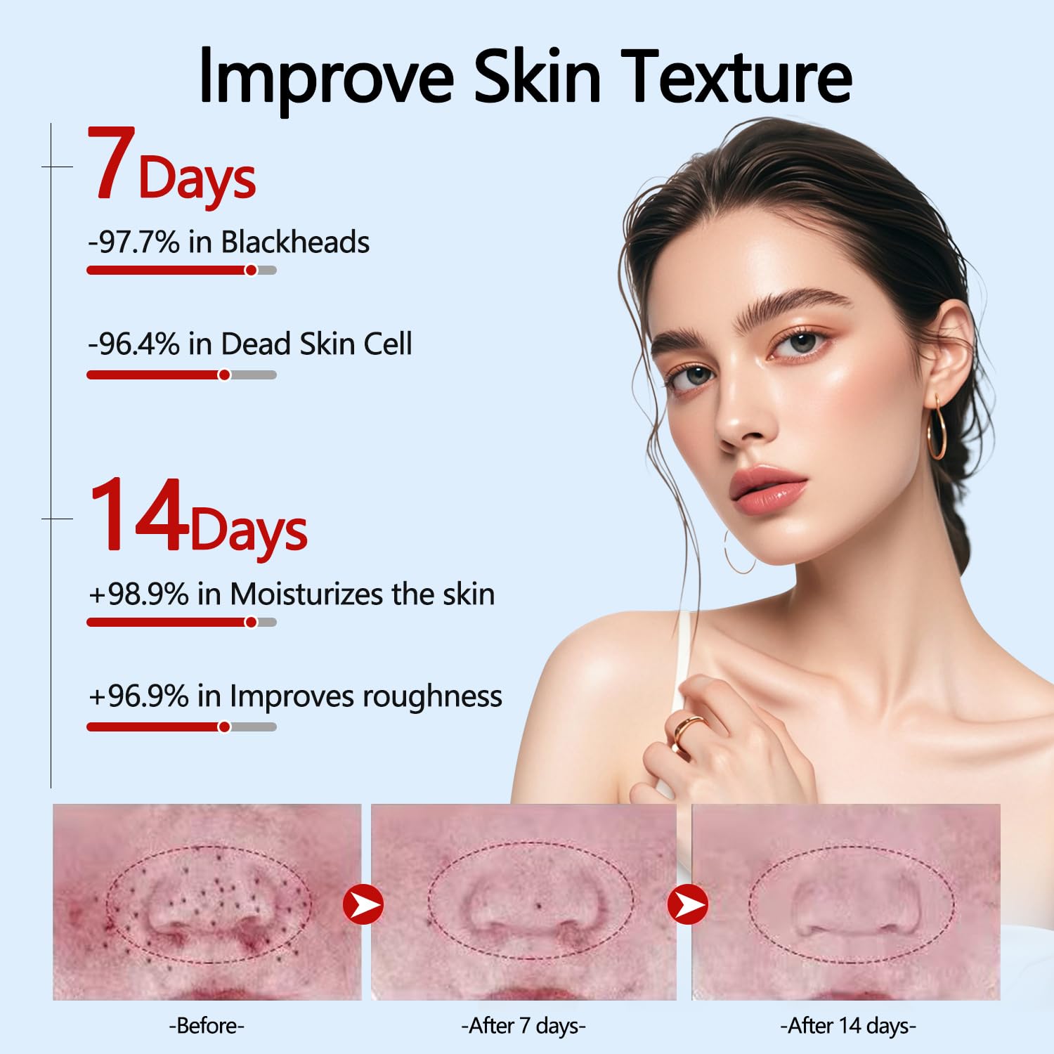 OLV Peel Shot Glow Rice Ampoule close-up shows silky liquid texture for all skin types.