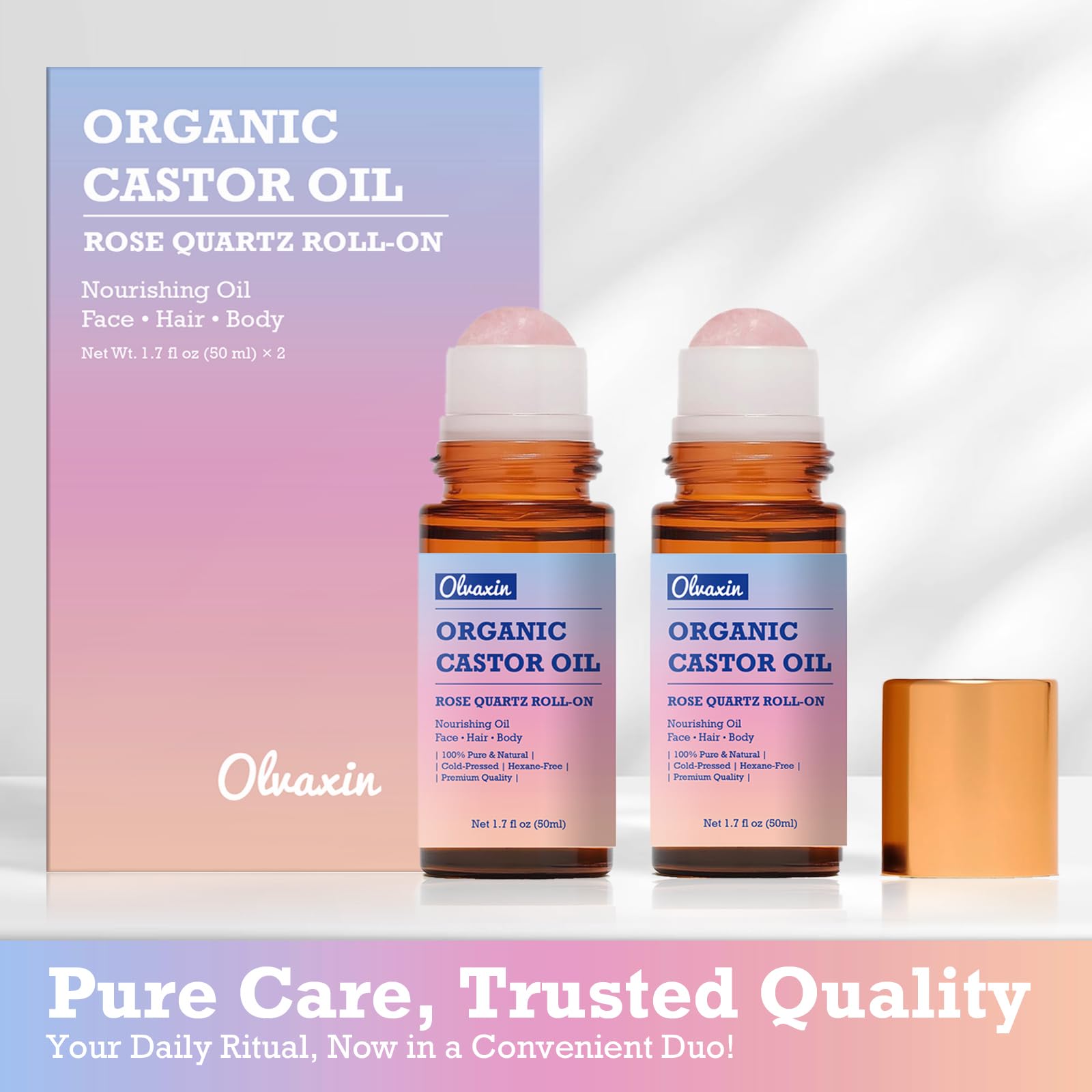 Rose quartz roller ball applying Olvaxin oil smoothly