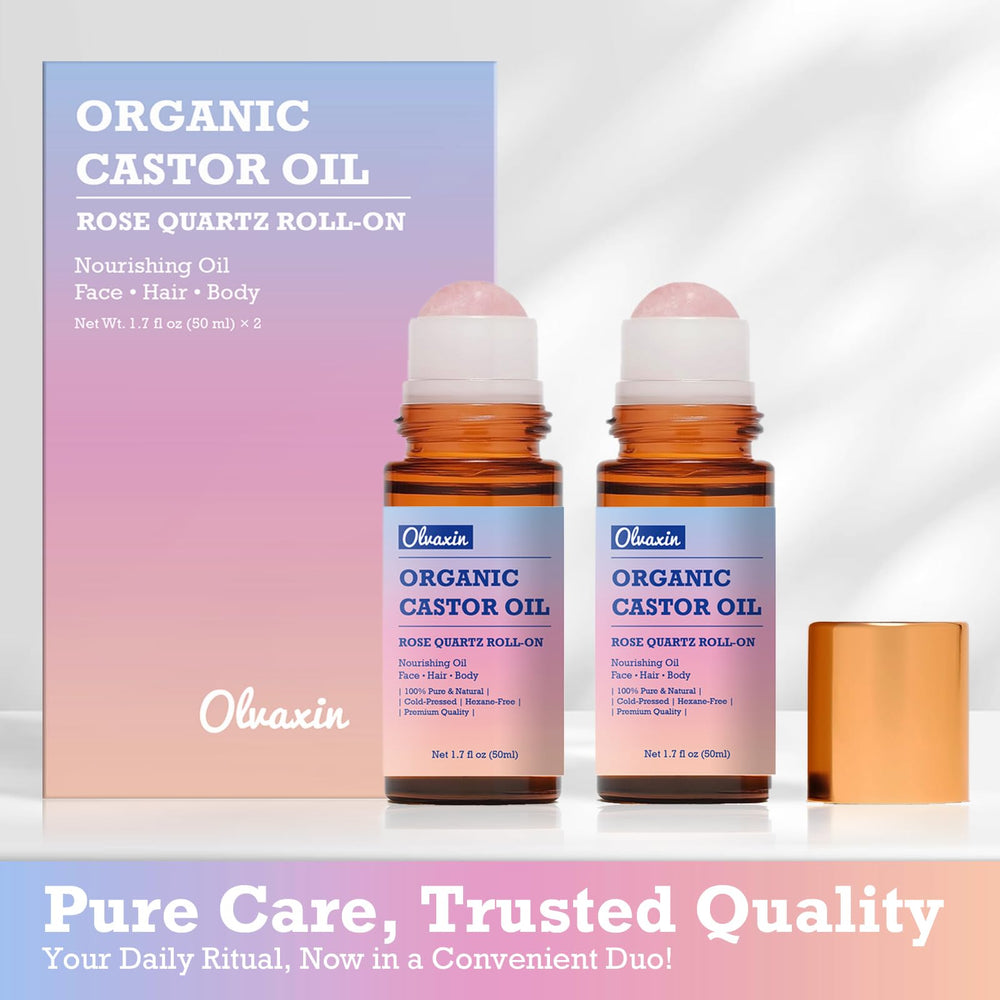 Rose quartz roller ball applying Olvaxin oil smoothly