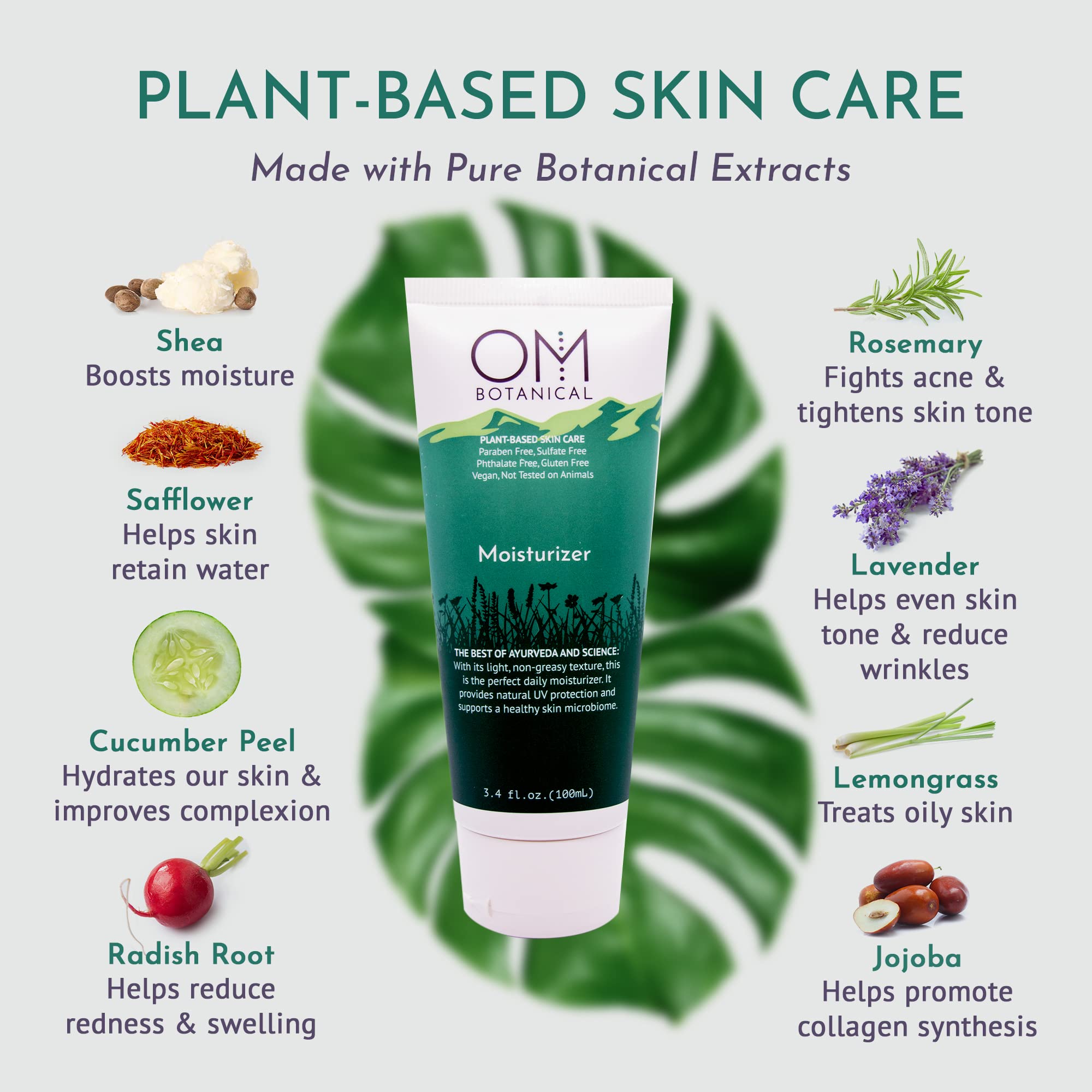 OM Botanical hand applying moisturizer for quick absorption and comfort