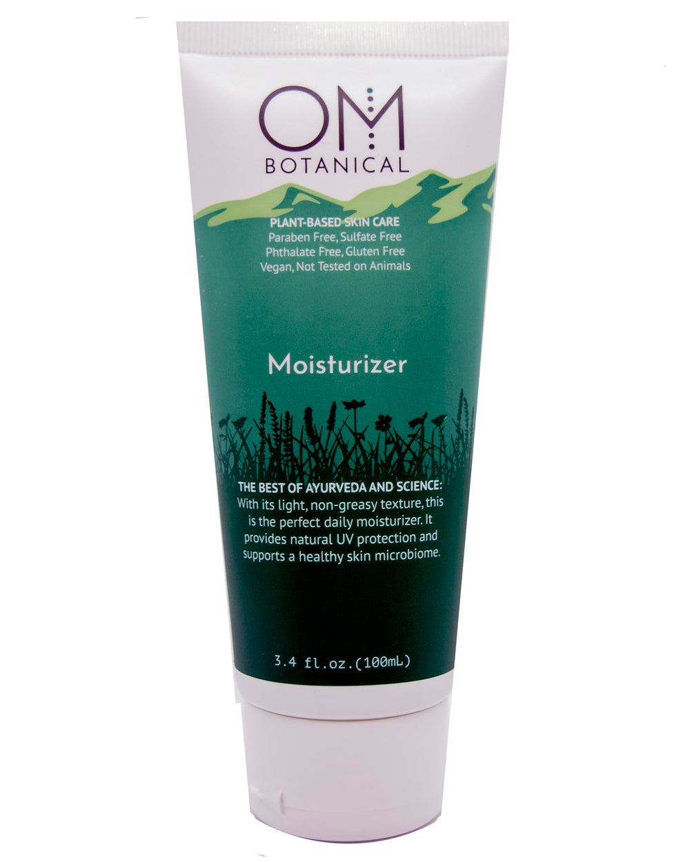 OM Botanical moisturizer bottle close-up for lightweight daily hydration