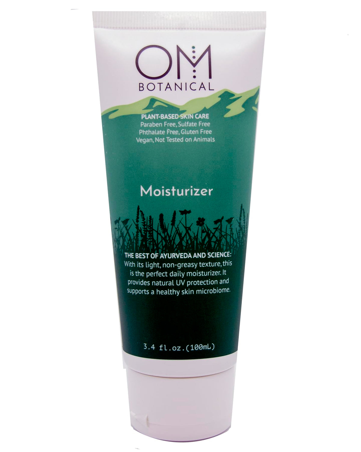OM Botanical moisturizer bottle close-up for lightweight daily hydration