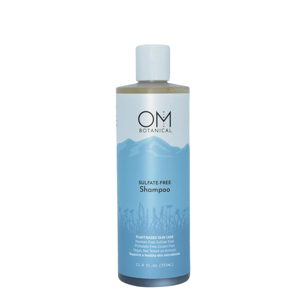 OM Botanical sulfate-free shampoo bottle pouring for a color-safe cleanse