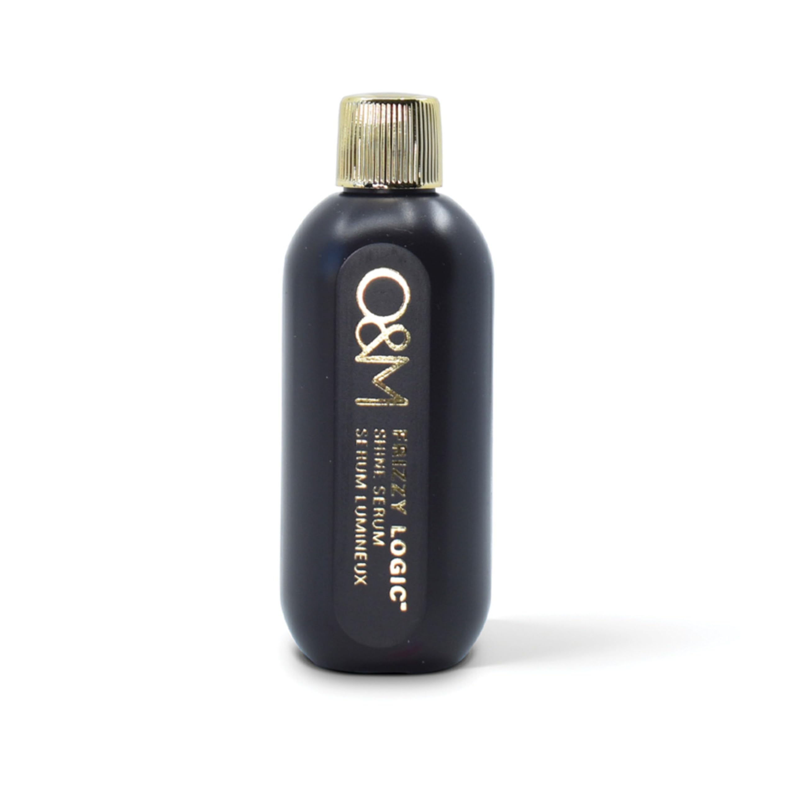 Close-up of the O&M Frizzy Logic Serum label