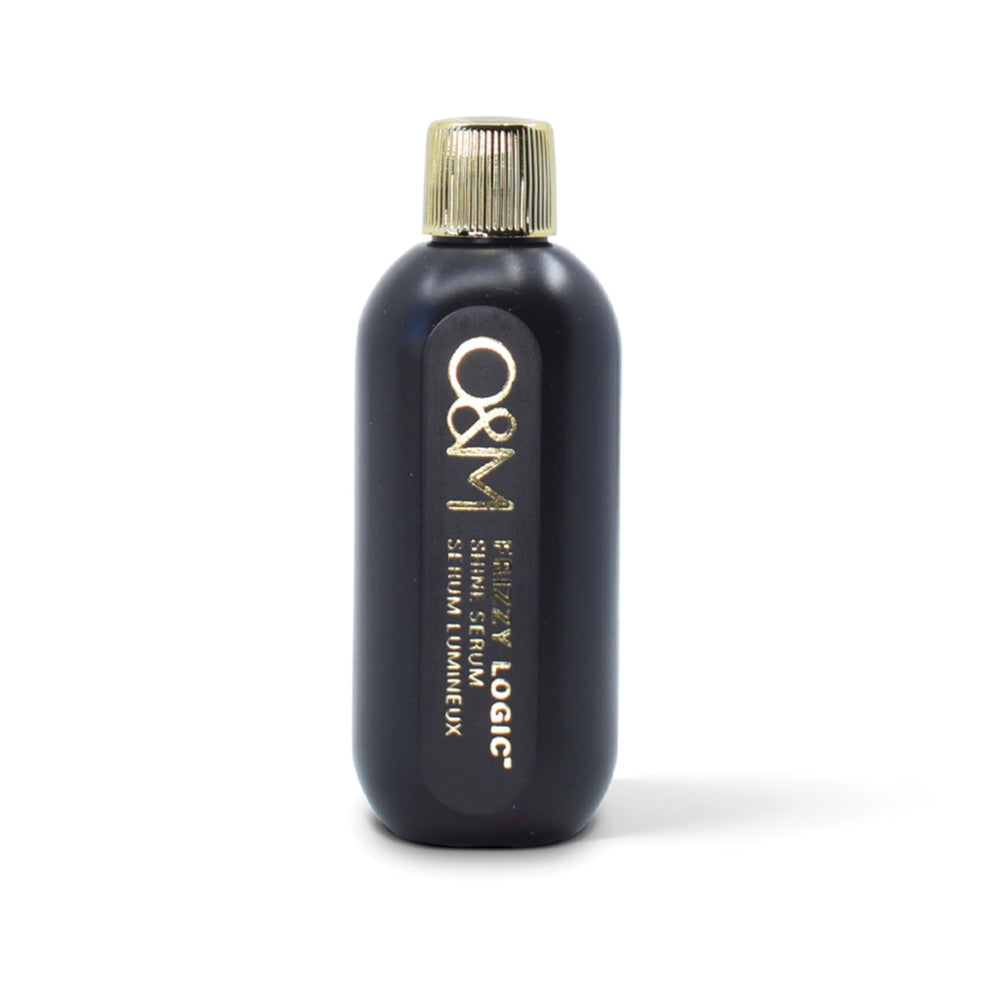 Close-up of the O&M Frizzy Logic Serum label