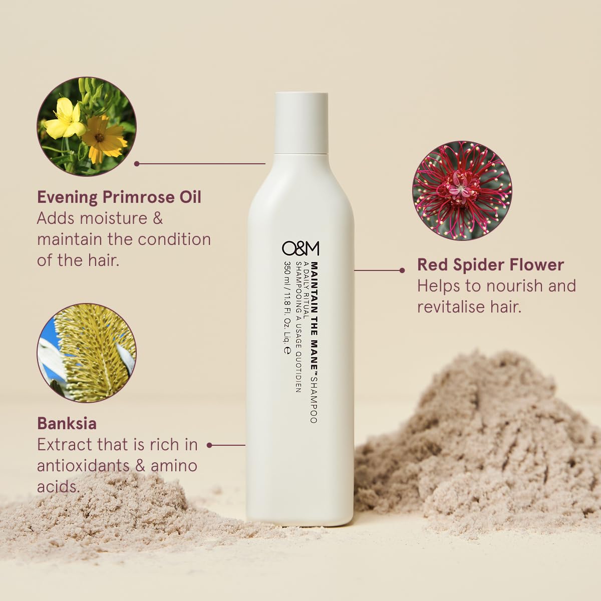 O&M Maintain the Mane shampoo creamy lather adds softness during wash