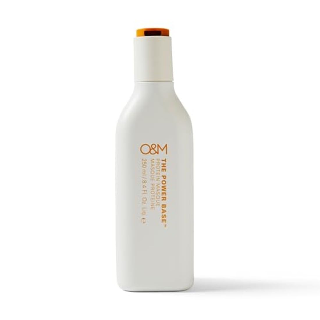 O&M Power Base Masque bottle showing protein-rich moisture for damaged hair