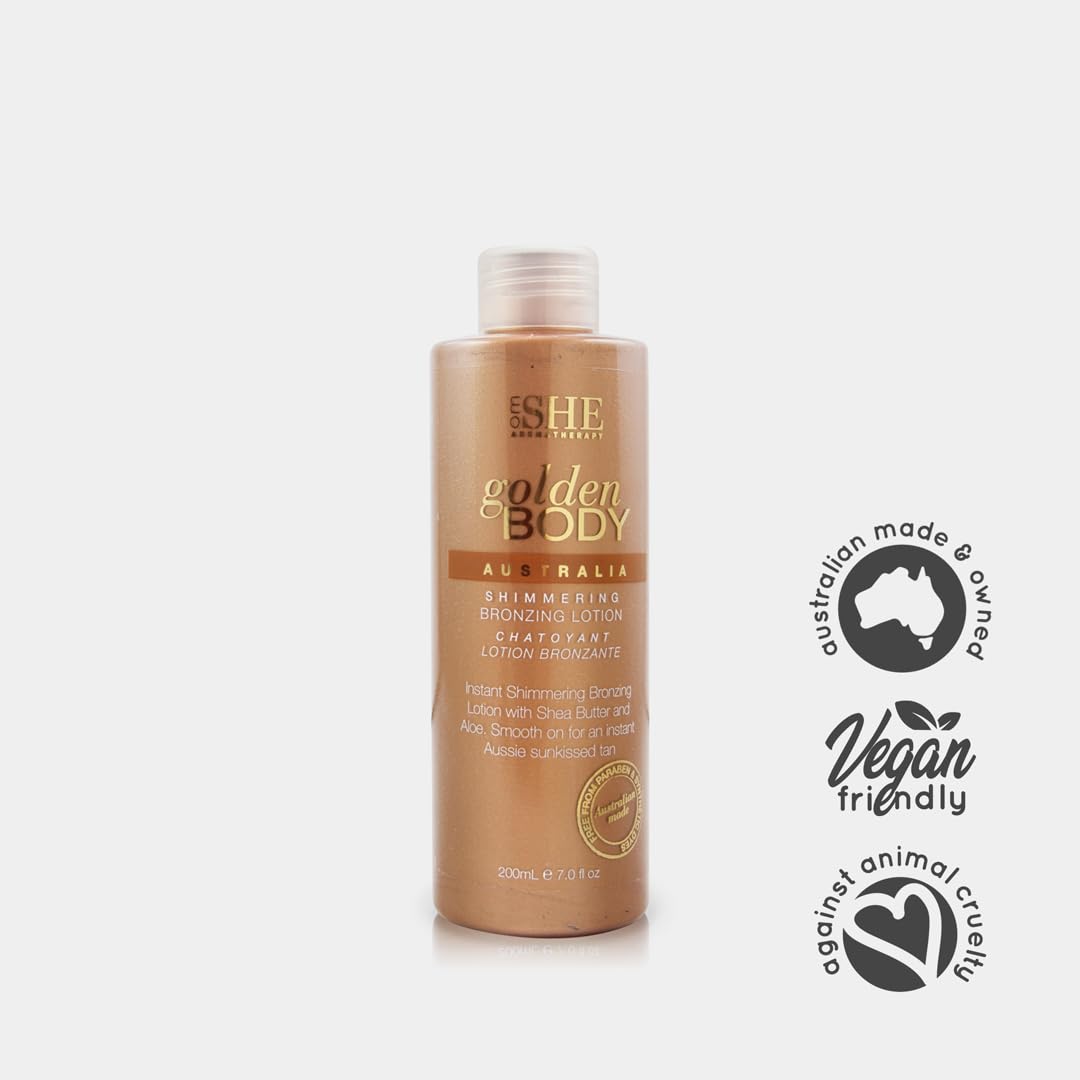 Swatch of Om She Golden Lotion on skin demonstrating natural bronze tint.
