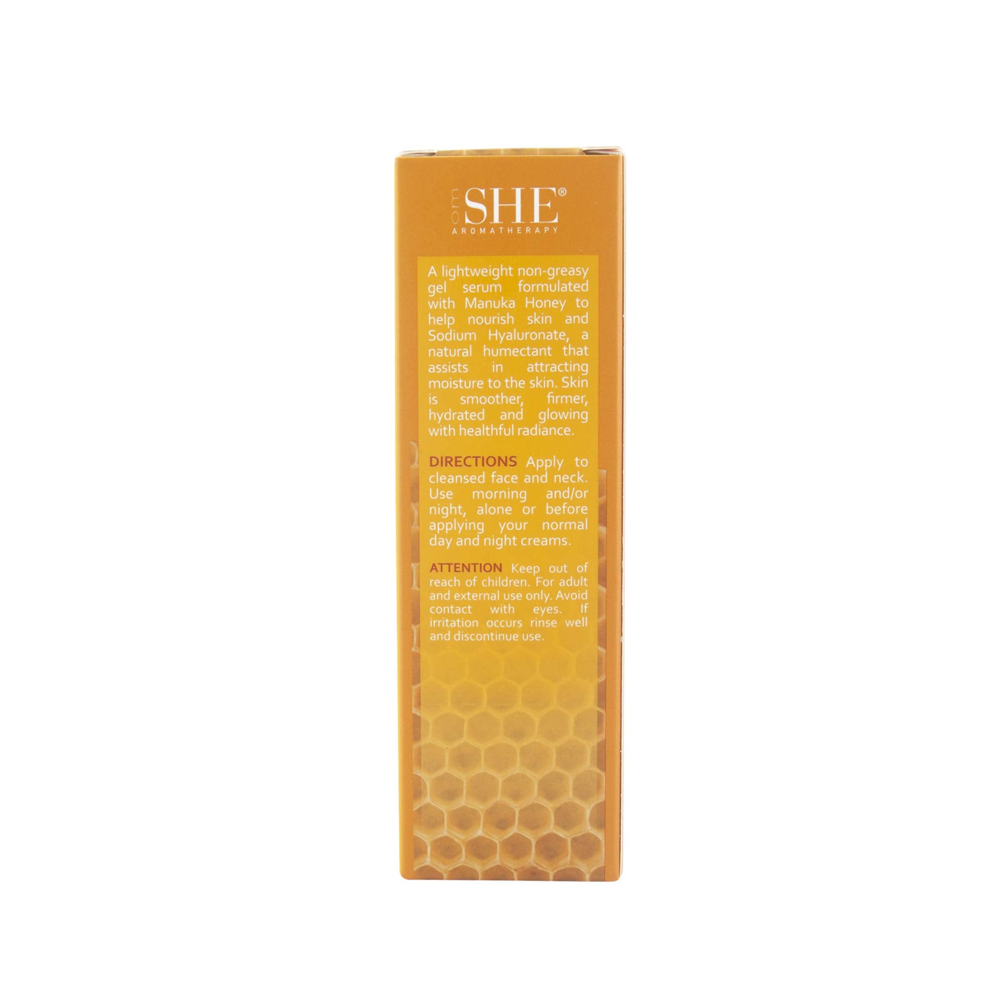 Om SHE packaging and bottle on vanity for everyday skincare routine