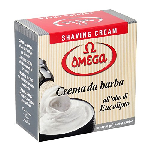 Shaving brush lathers Omega cream; dense foam for a comfortable shave