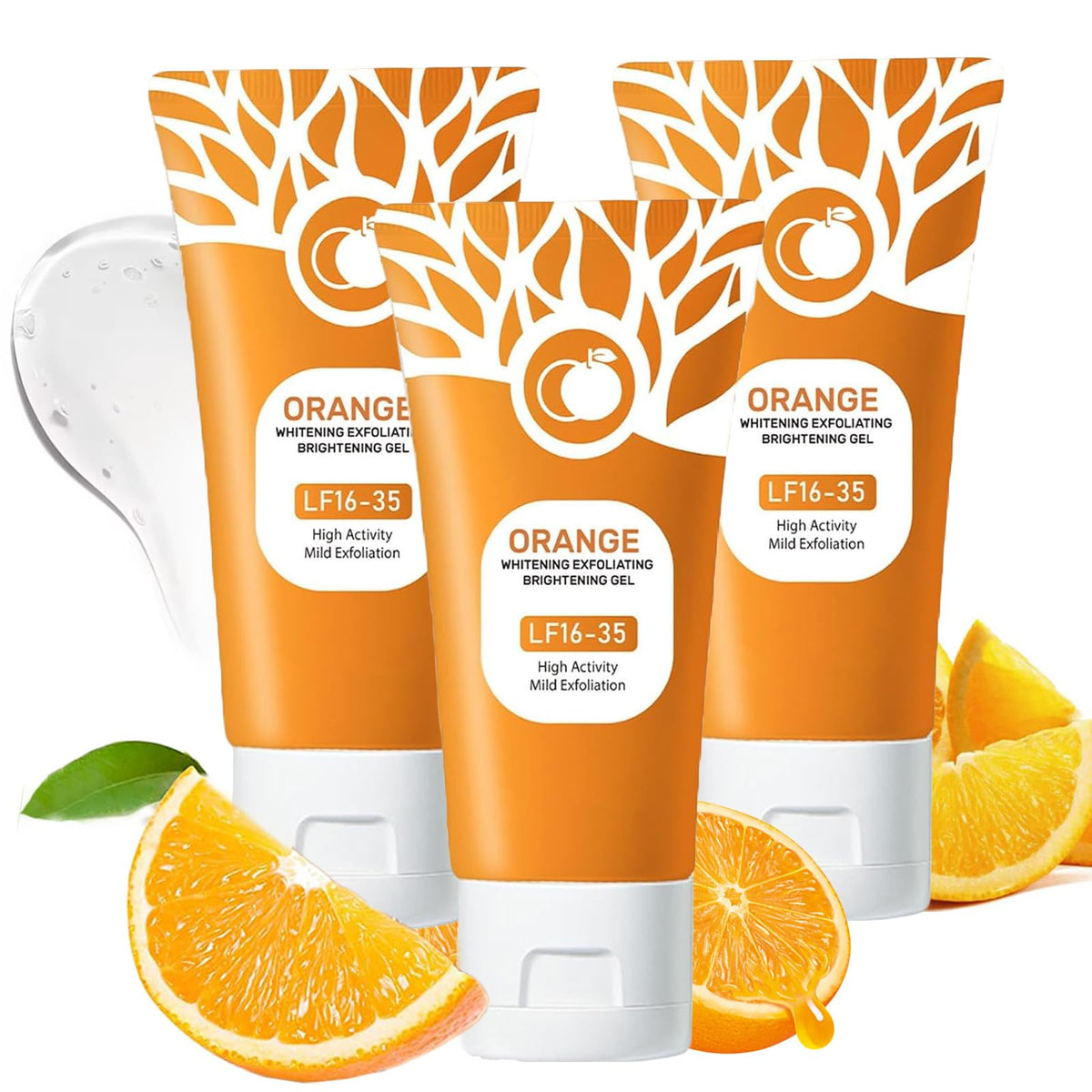 Omexry Orange Exfoliating Gel face application shows gentle pore cleansing.