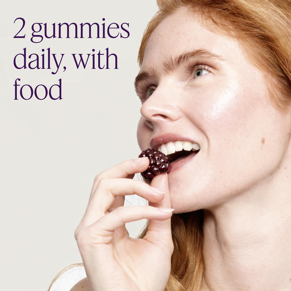OMI WELLBEAUTY daily routine scene with gummies at breakfast